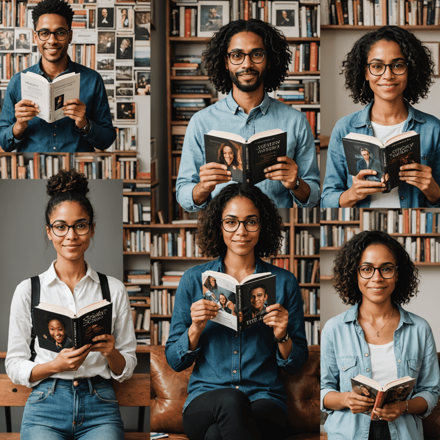 Colagem de fotos de leitores segurando o livro de Simone Tebet, com expressões de aprovação